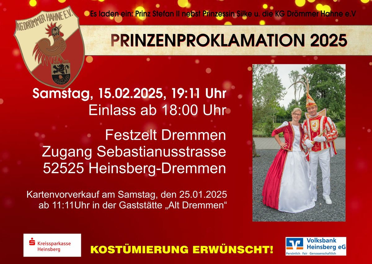 Prinzenproklamation 2025 der KG Dr\u00f6mmer Hahne