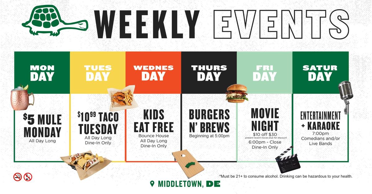 Weekly Events | The Greene Turtle-Middletown, DE