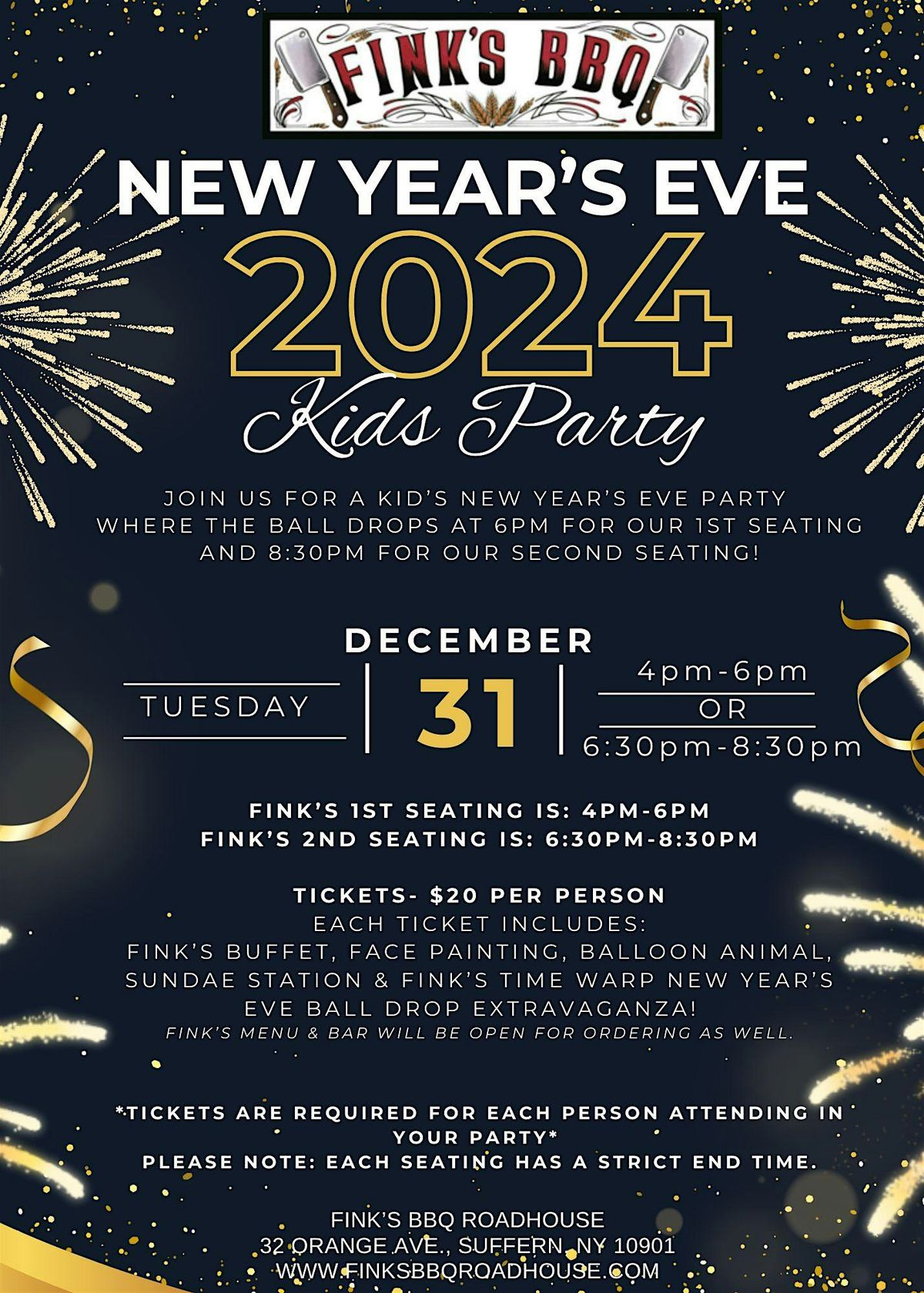 Fink's BBQ Kid's New Year's Eve Party (1st Seating 4pm-6pm)