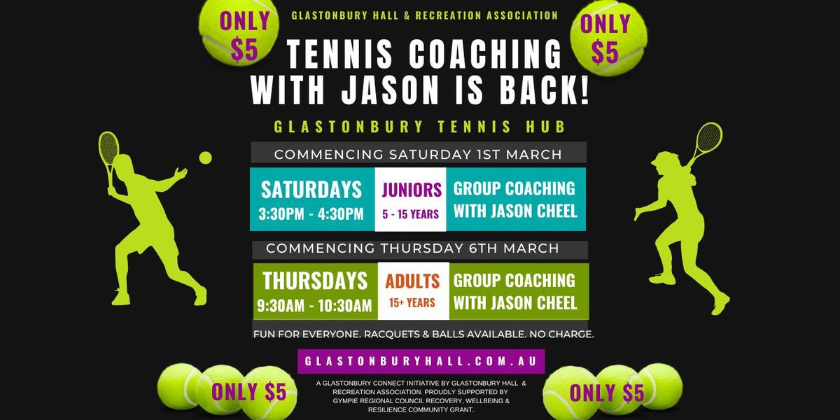 Tennis Group Sessions ADULTS (16+) with Jason Cheel, Gympie Tennis Academy $5pp per week