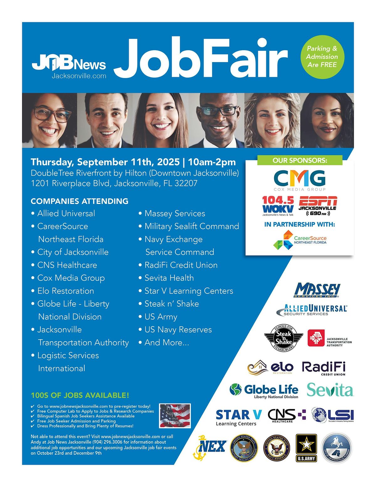 JACKSONVILLE JOB FAIR -Local Companies Hiring for 100's of JOBS - Sept 11th