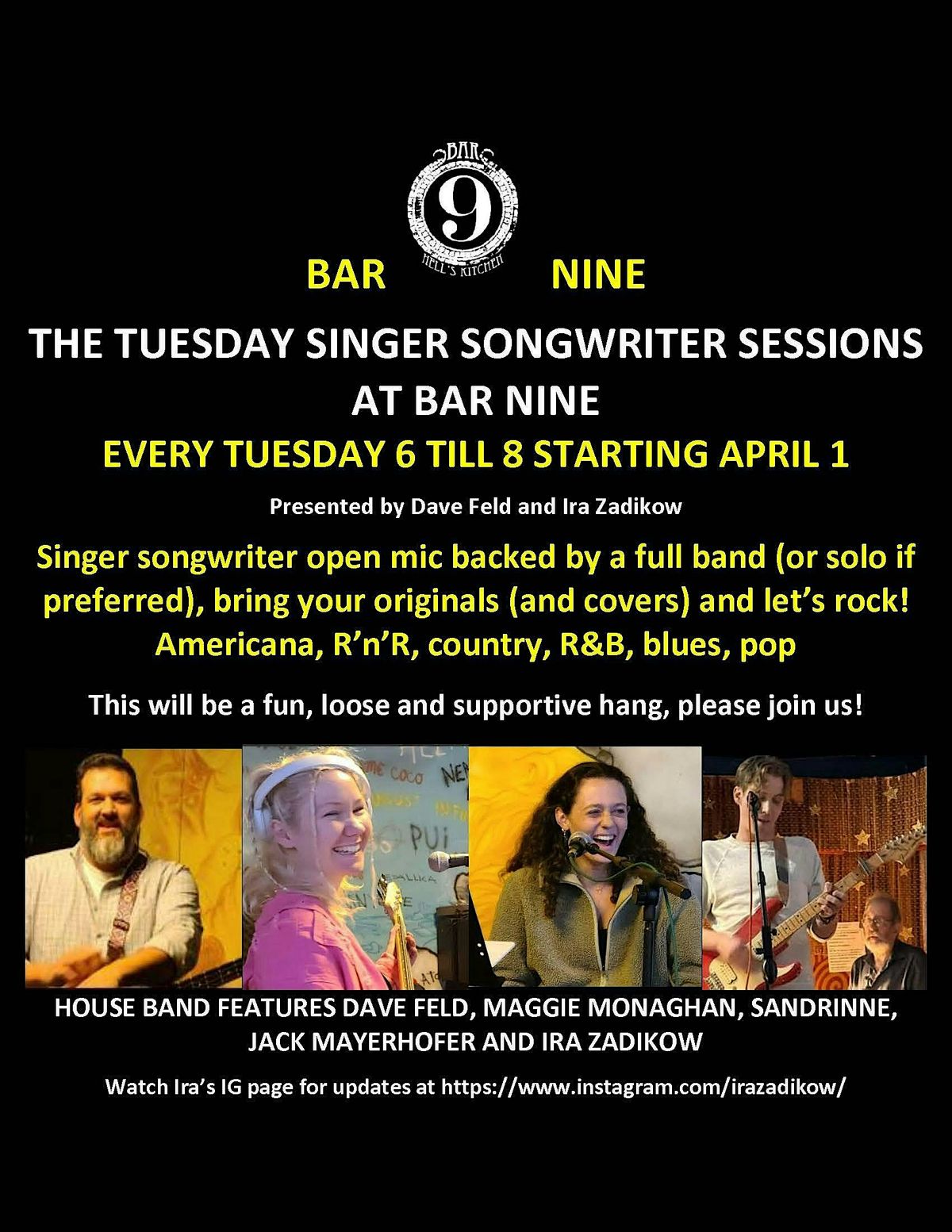 THE TUESDAY SINGER SONGWRITER SESSIONS AT BAR NINE