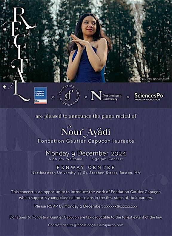 Recital Fondation Gautier Capu\u00e7on, featuring Nour Ayadi - Boston