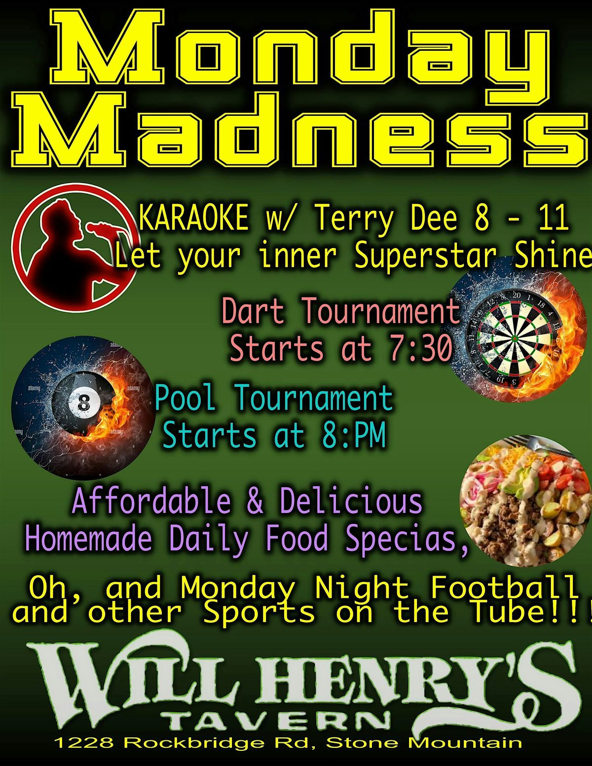 Will Henrys Monday Madness with Karaoke, pool & dart tournaments football