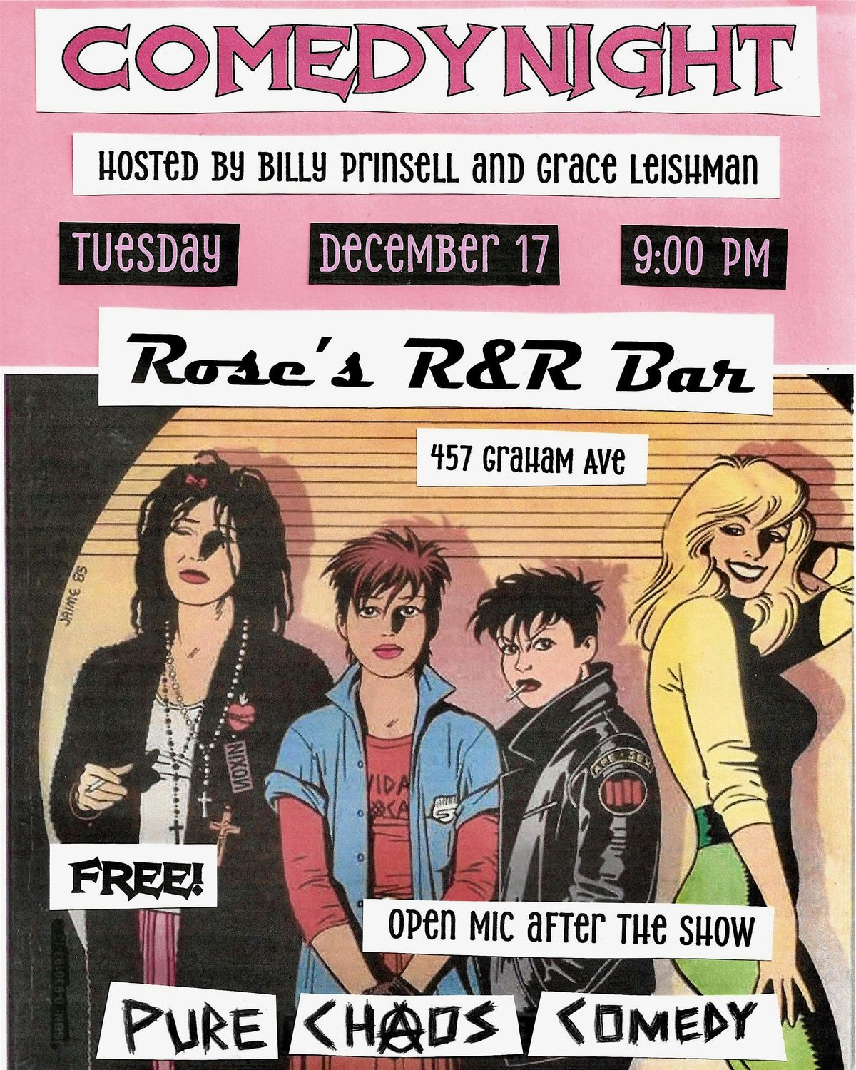 Pure Chaos Comedy at Rose's R&R Bar - FREE!