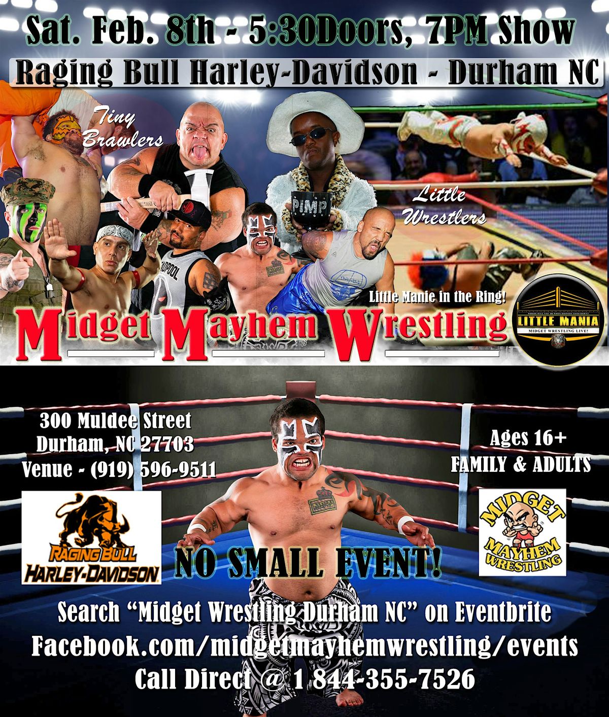 Midget Mayhem Wrestling Rips Through the Ring! Durham NC (Ages 16+)