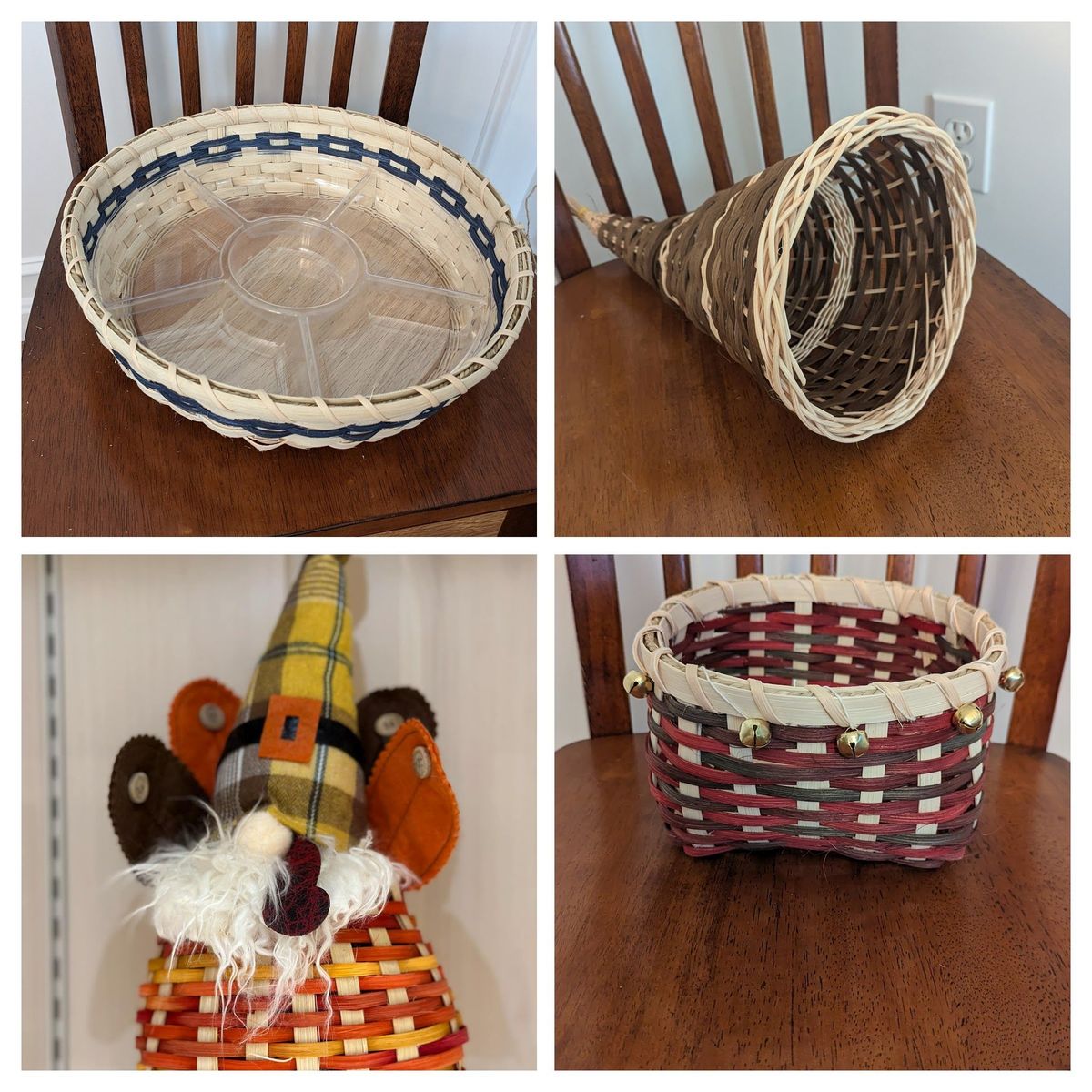 Cornucopia, party platter, turkey gnome or jingle bell basket weaving class