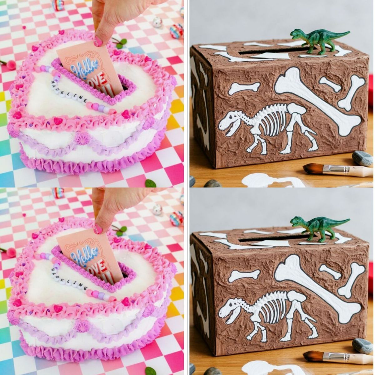 DIY Valentine Boxes Vintage Heart Cake or Dino Fossils