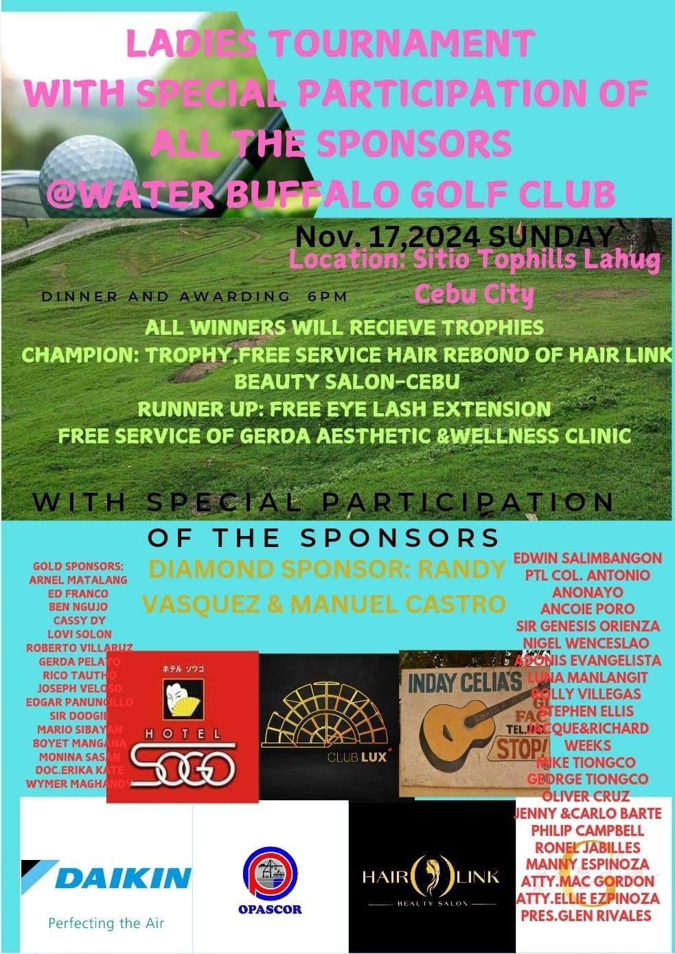 "WATER BUFFALO GOLF CLUB TOURNAMENT " NOV.15,16,17  