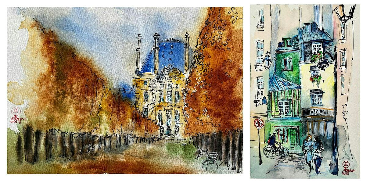Ink in Watercolor Wash - Urban sketching
