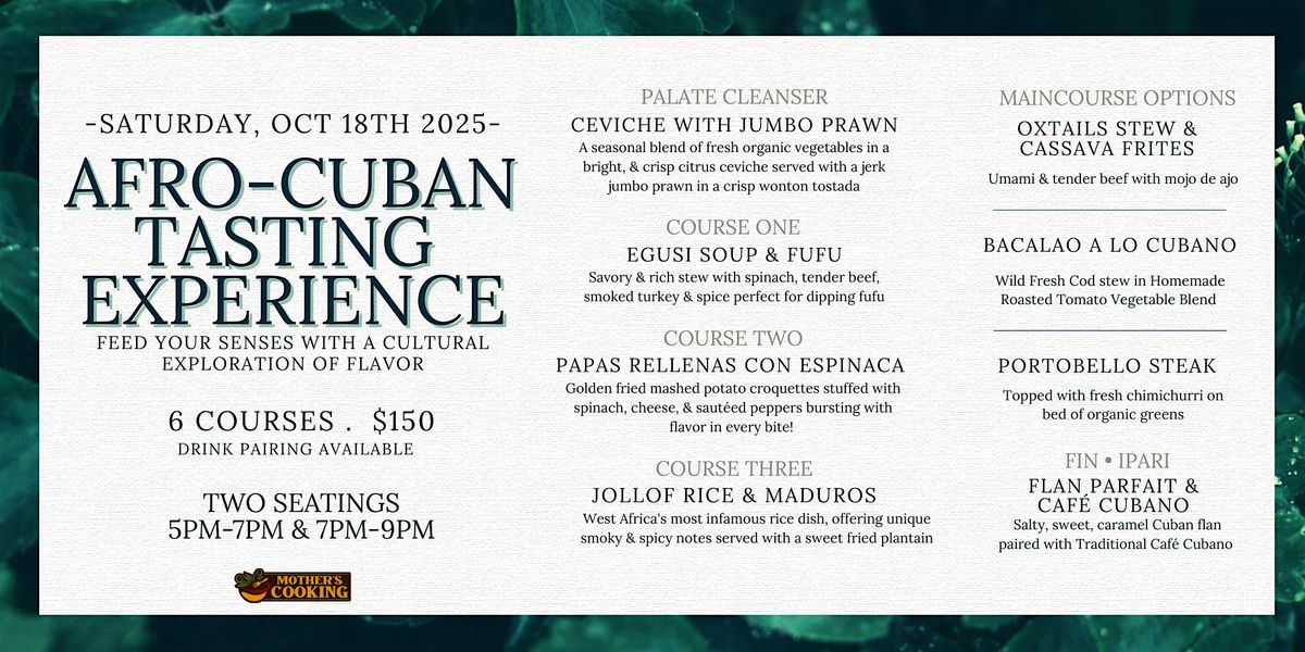 Afro-Cuban Six Course Tasting Dinner Experience