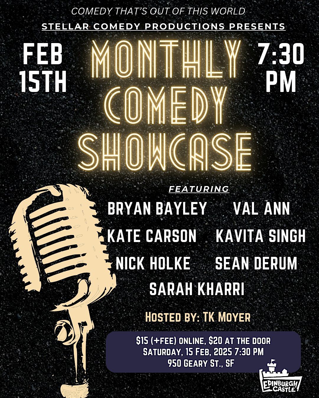 Monthly Comedy Showcase at Edinburgh Castle Pub