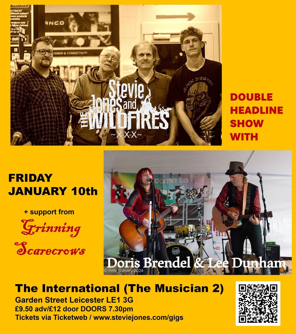 Stevie Jones & The Wildfires + Doris Brendel & Lee Dunham DOUBLE HEADLINE SHOW + Grinning Scarecrows