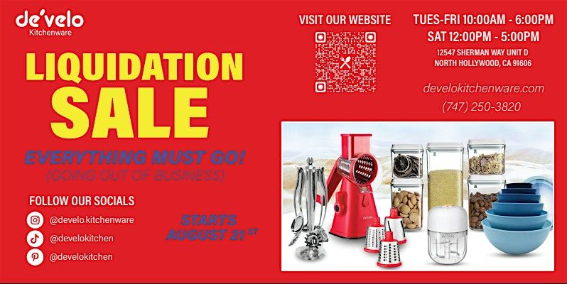 De'Velo Kitchenware LIQUIDATION SALE FREE EVENT TICKETS NOT REQUIRED