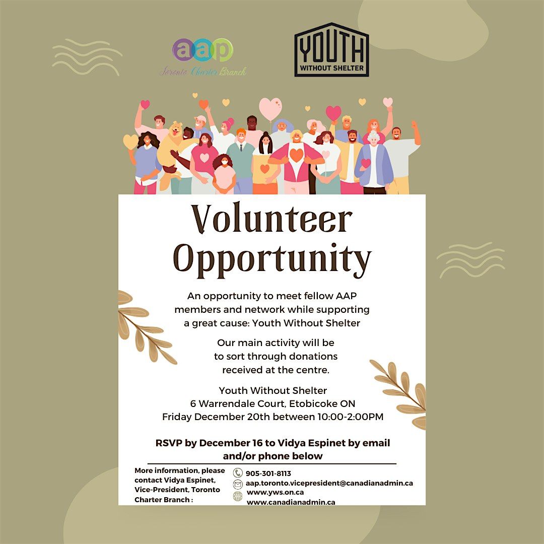 AAP Toronto Charter Branch: Youth Without Shelter Volunteer Opportunity