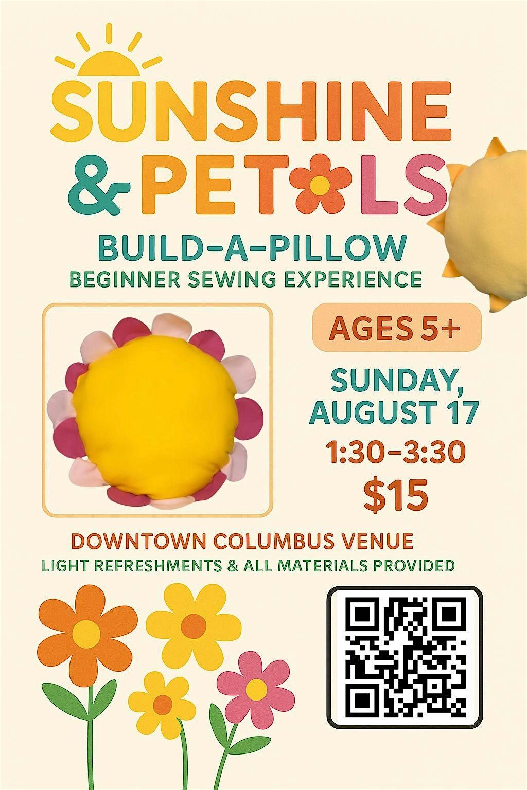 Sunshine & Petals: Build - A - Pillow Kid-Friendly Sewing Experience