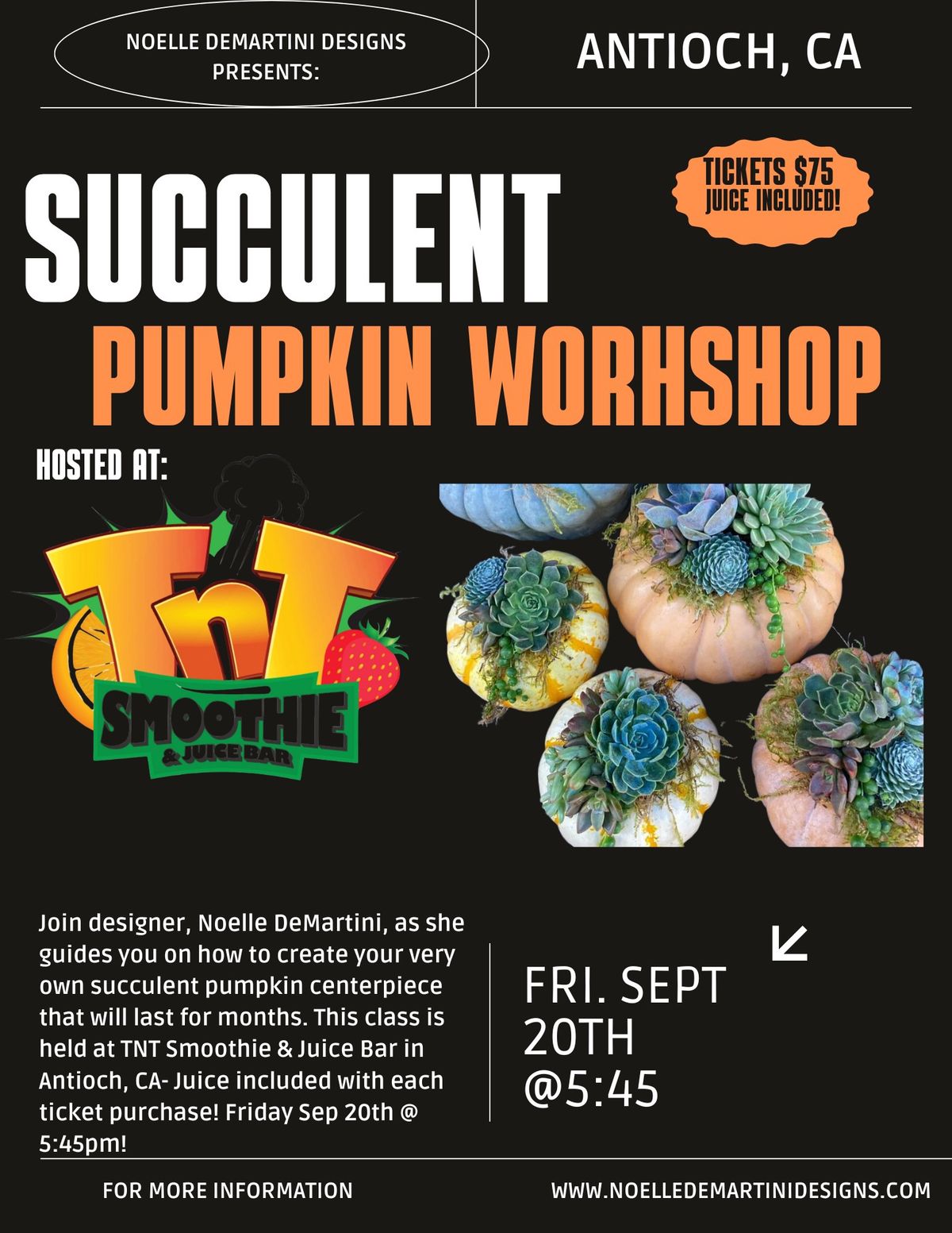 Succulent Pumpkin Workshop at TNT Smoothie Bar 