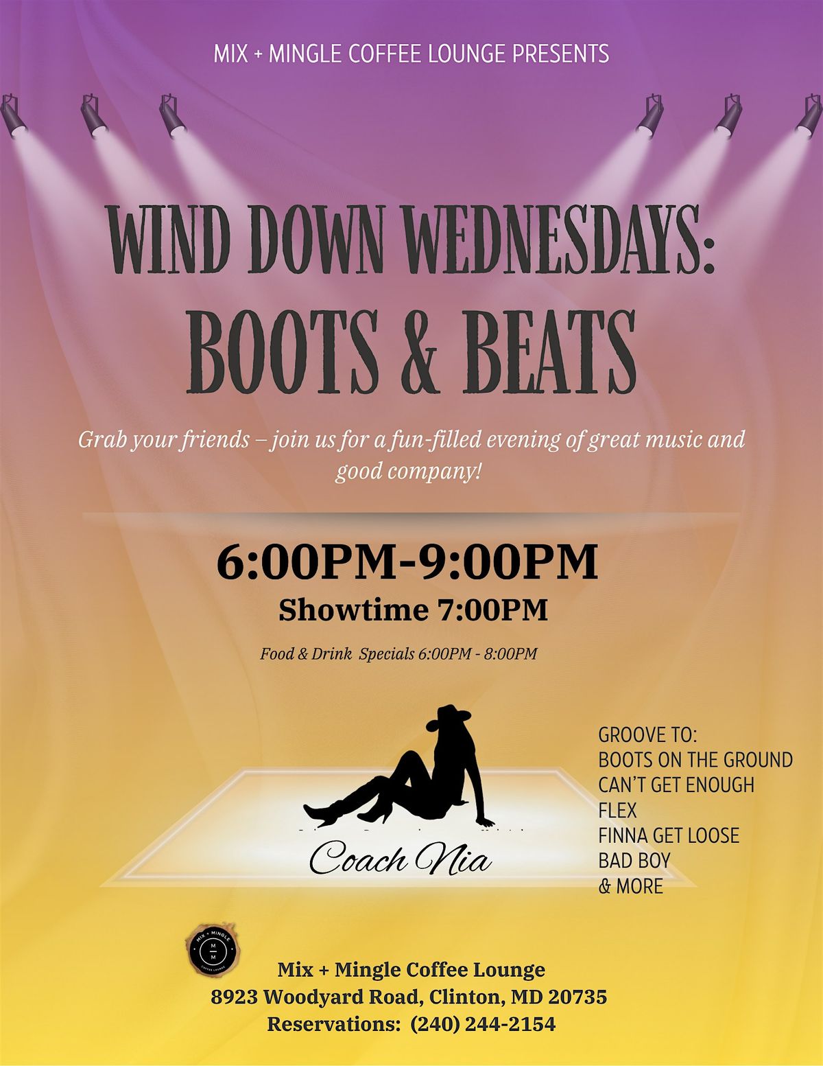Wind Down Wednesdays: Boots & Beats with Coach Nia