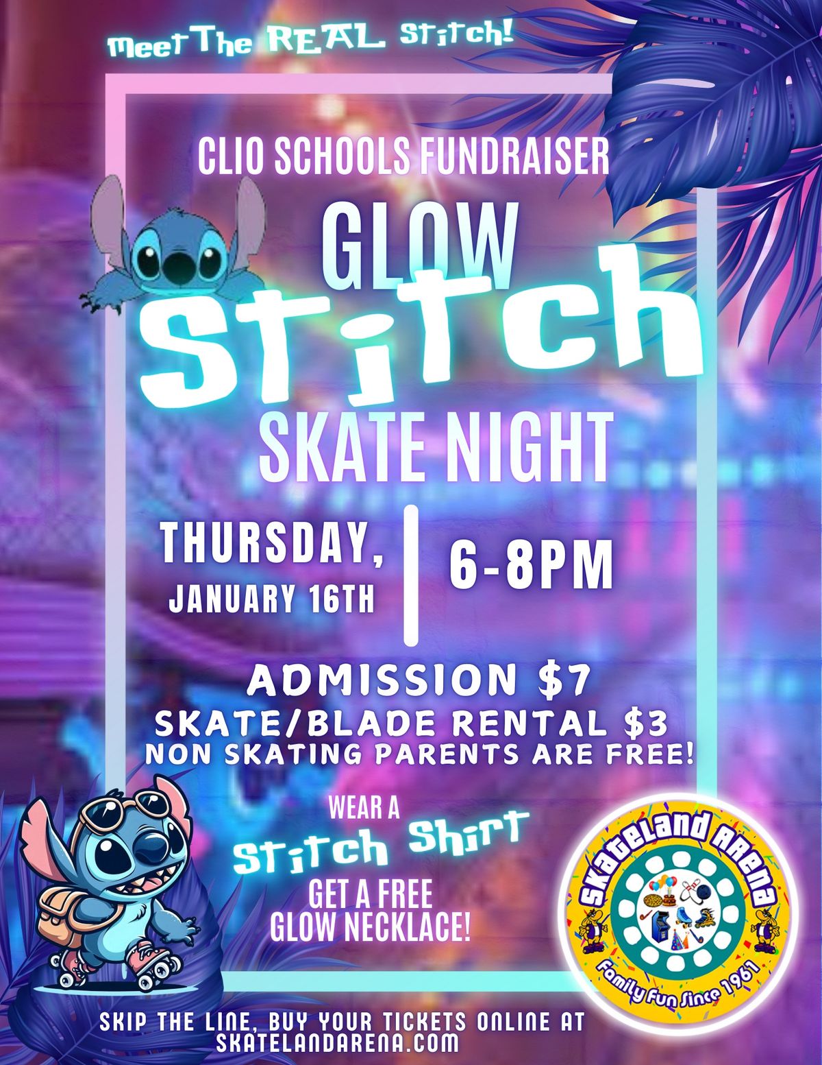 Clio School Skate FUNdraiser with STITCH! \ud83c\udf3a\ud83d\udefc