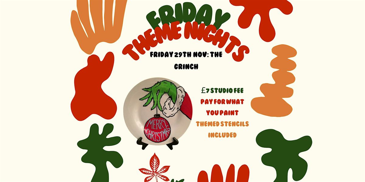 The Grinch pottery painting friday theme night