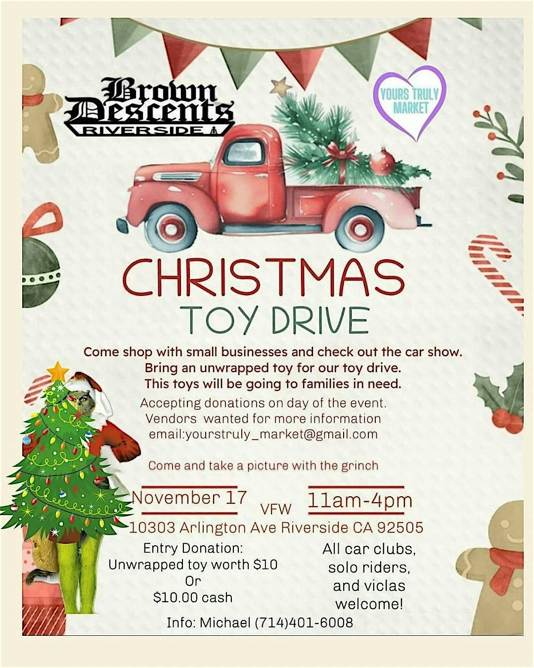 Christmas Market with toy drive and car show, gifts  going to local school