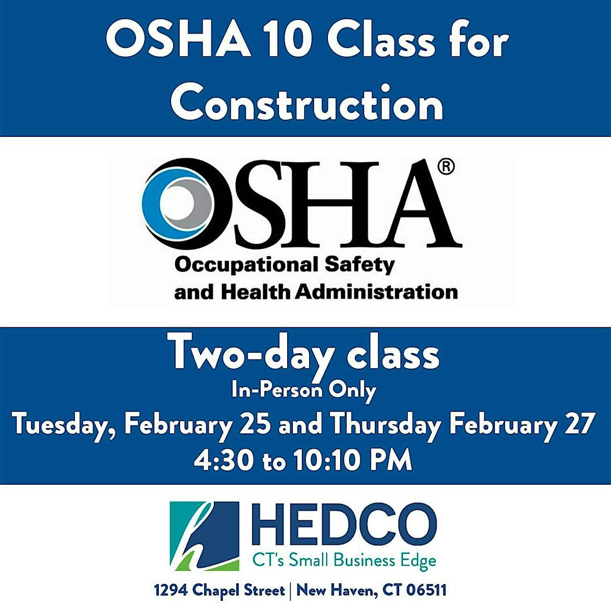 February OSHA 10-Hour Construction Training Class in New Haven