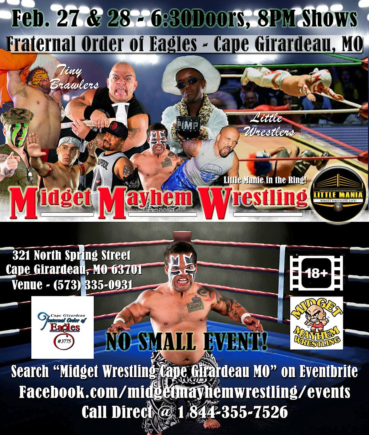 Midget Mayhem Wrestling Goes Wild - Cape Girardeau, MO 18+ Feb 27 & 28