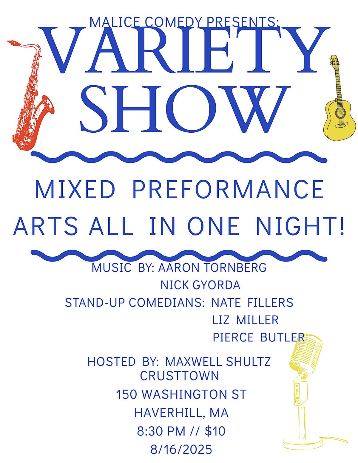VARIETY SHOW AT CRUSTTOWN (MUSIC AND COMEDY)