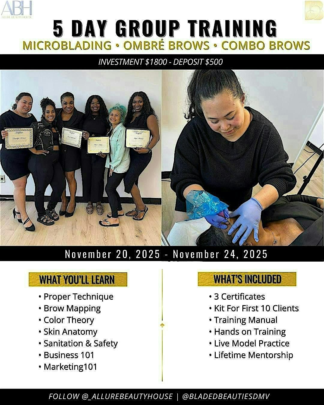 5 Day Group Training - Microblading, Ombre Brows, & Combo Brows