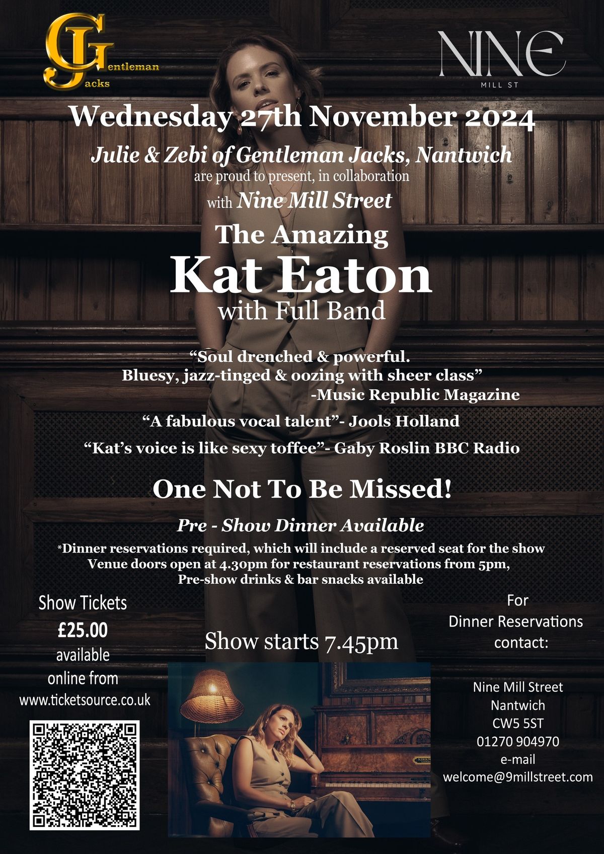 GJs Presents in collaboration with 9 Mill Street\u2026Kat Eaton with her full band