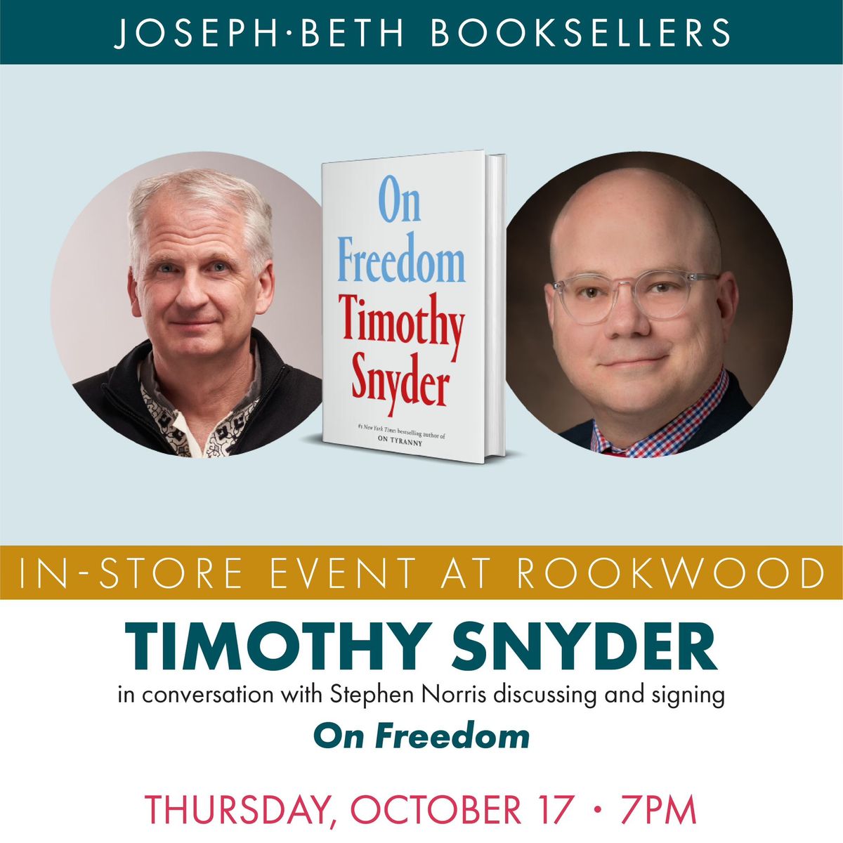 Timothy Snyder in conversation with Stephen Norris discussing and signing On Freedom