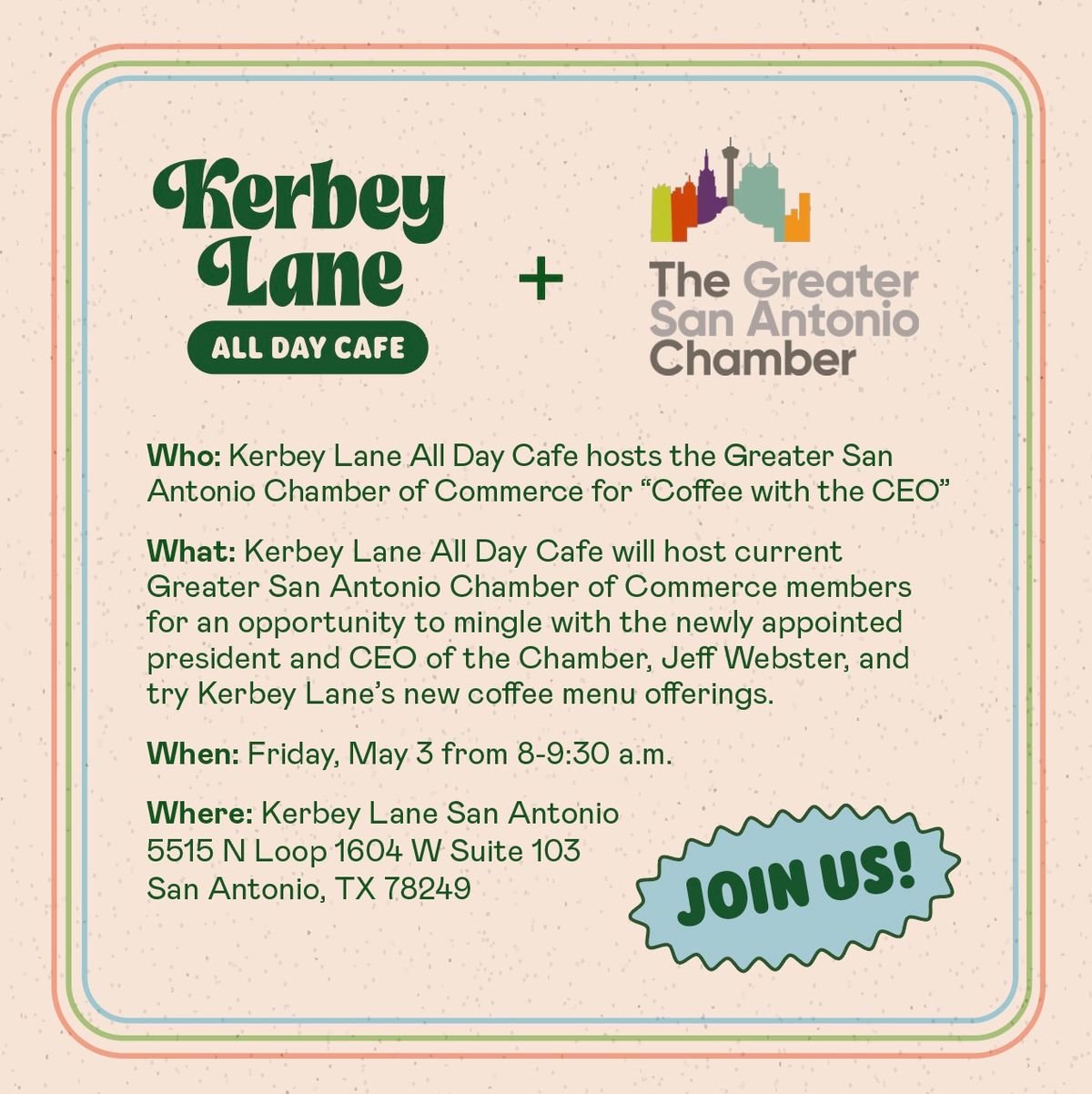 Coffee with The CEO, Jeff Webster, at Kerbey Lane Cafe 