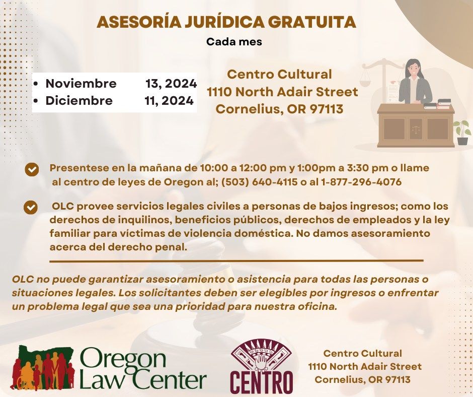 ASESOR\u00cdA JUR\u00cdDICA GRATUITA. OREGON LAW CENTER