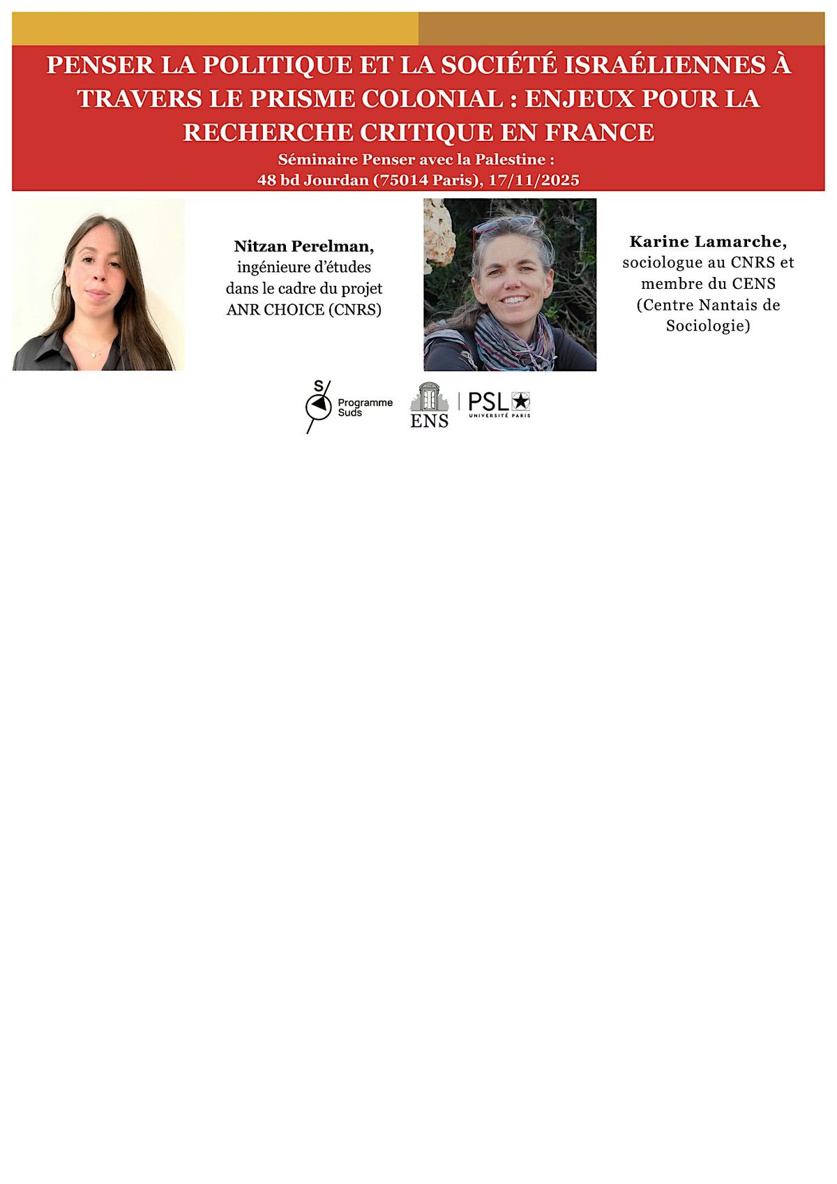 Penser avec la Palestine : Nitzan Perelman, Karine Lamarche
