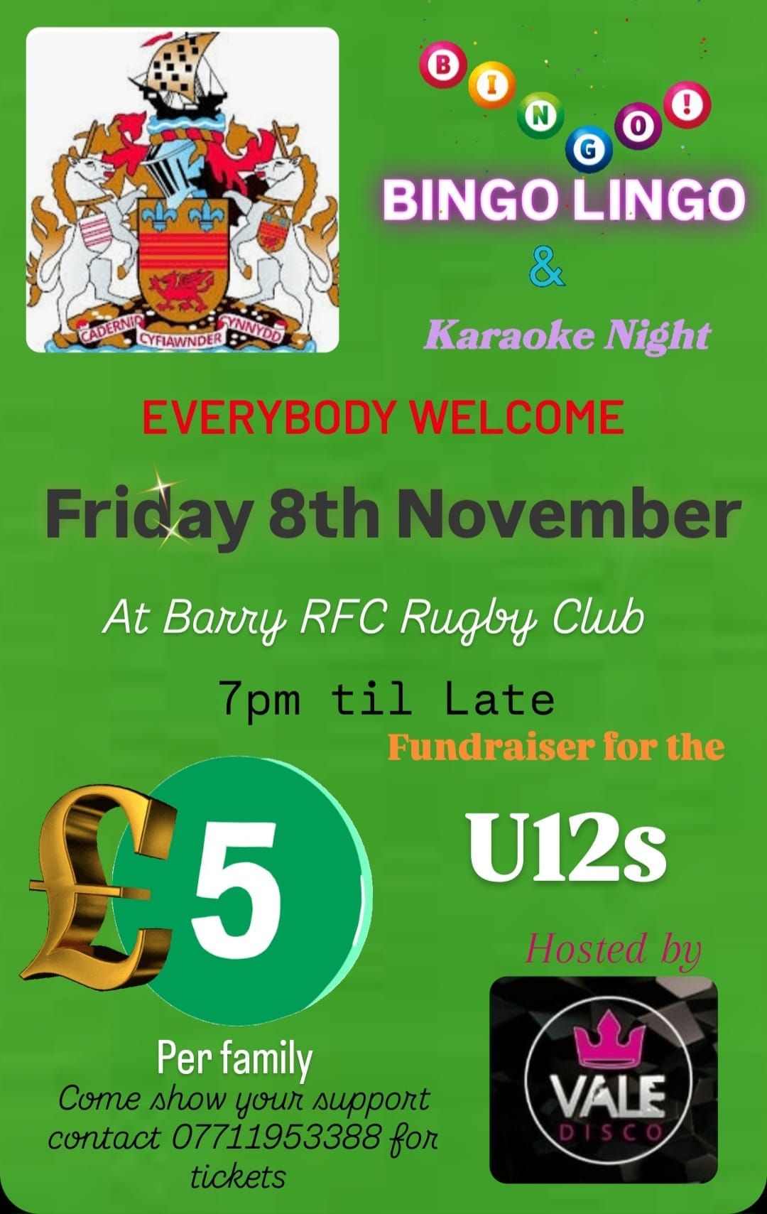 Under 12 Rugby Club Bingo Lingo Night