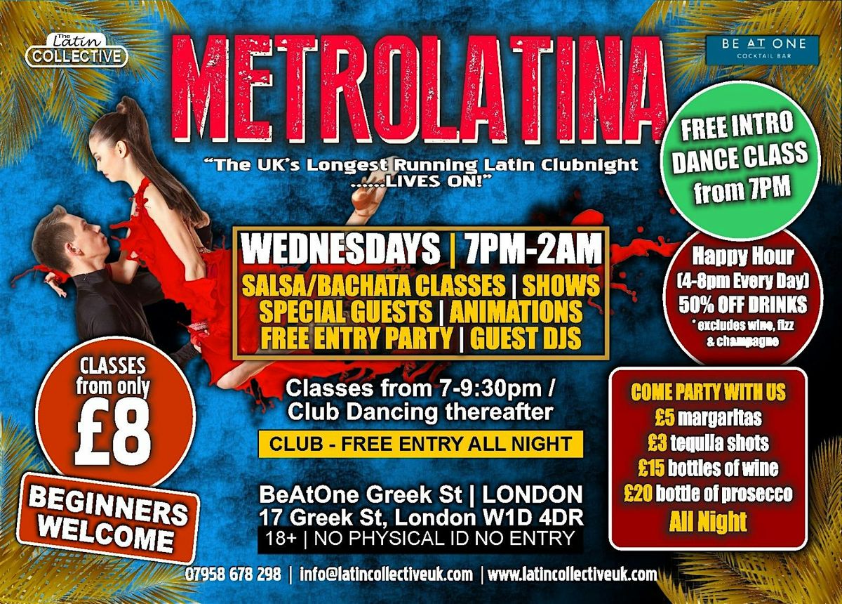SALSA BACHATA WEDNESDAYS - FREE ENTRY, FREE CLASS - SOCIAL REGGAETON LATINO