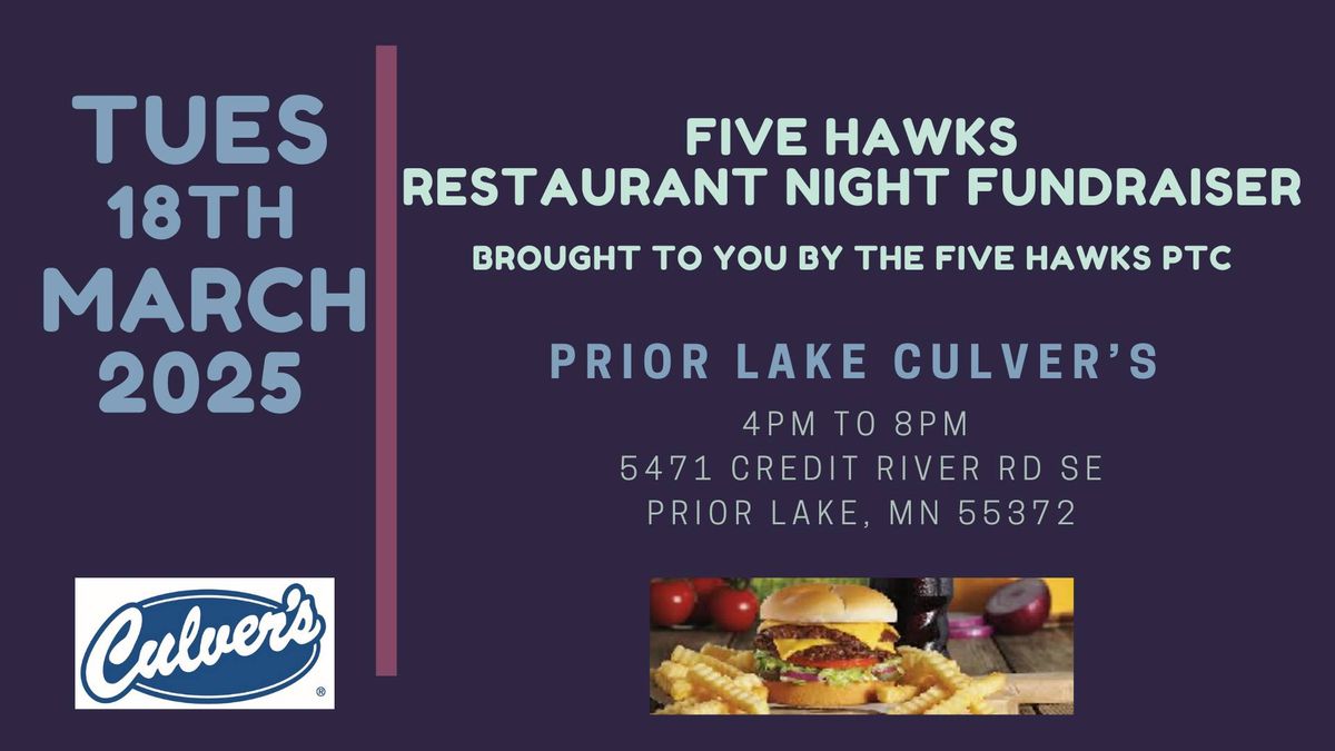 Five Hawks Restaurant Night @ PL Culver's 