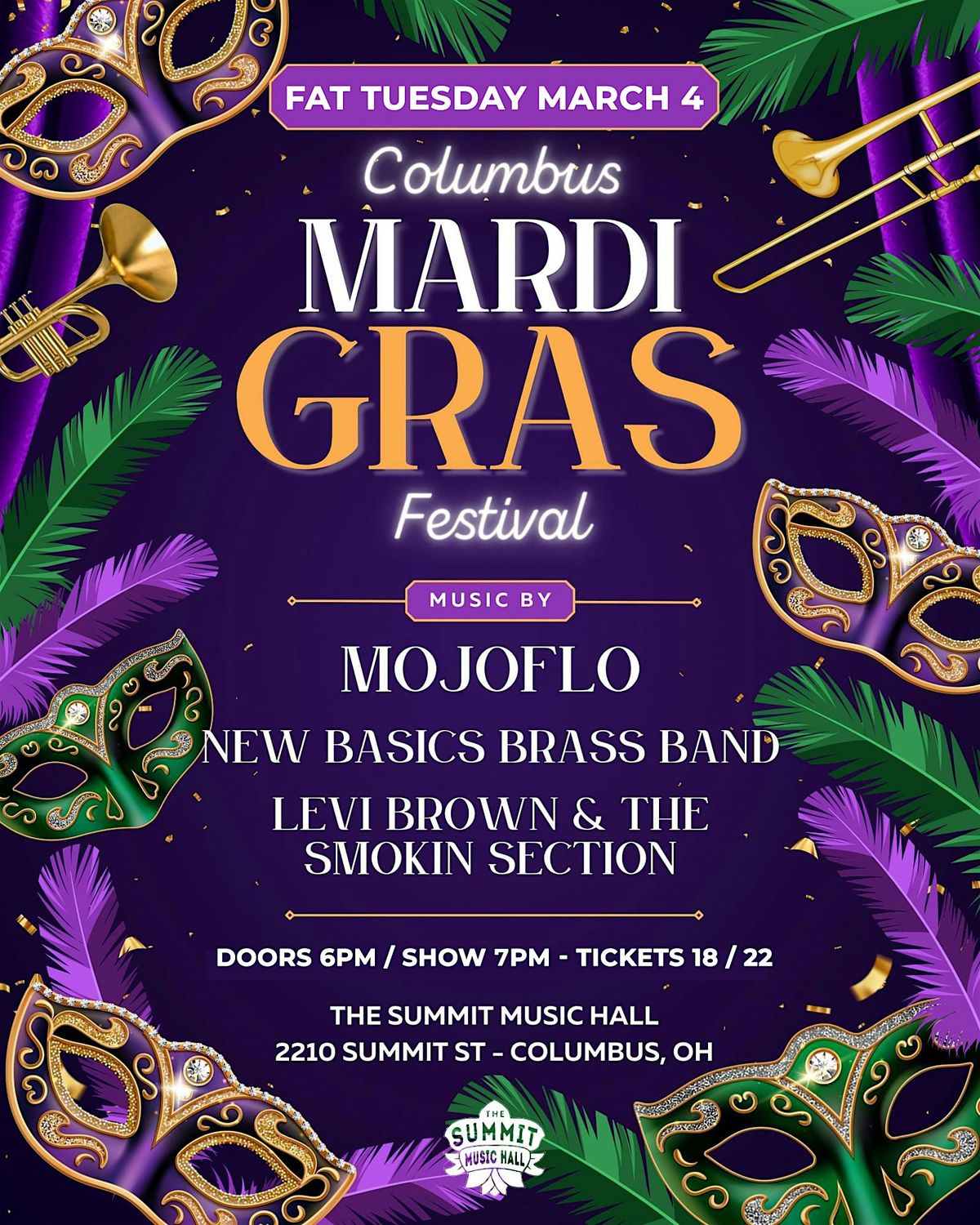 Columbus Mardi Gras Fest ft. Mojoflo, New Basics Brass Band, Levi Brown