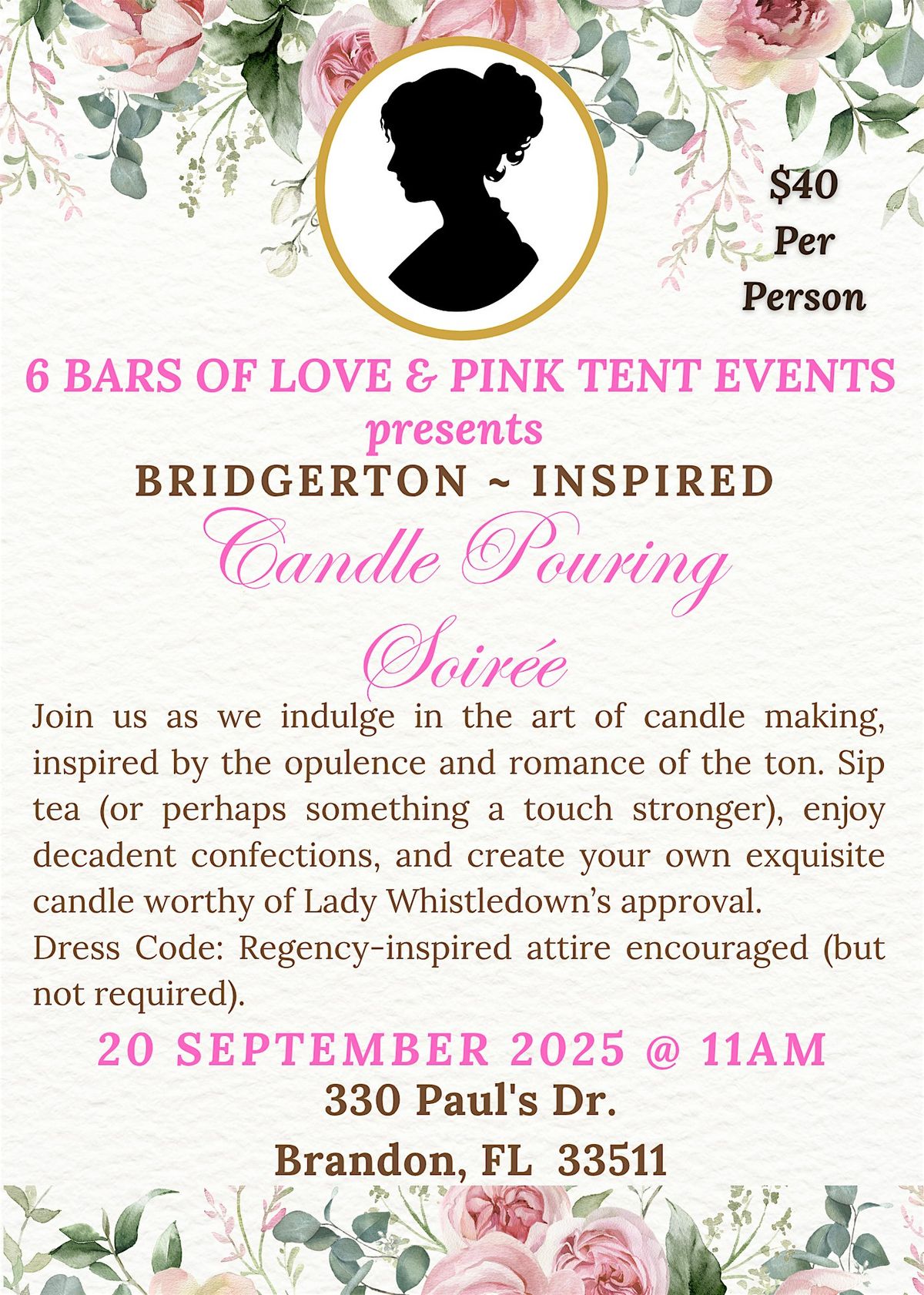 Bridgerton  -  Inspired  Candle Pouring Soiree