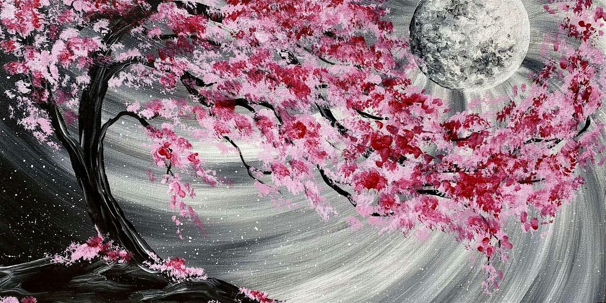 Moonlit Cherry Blossom River - Paint and Sip by Classpop!\u2122