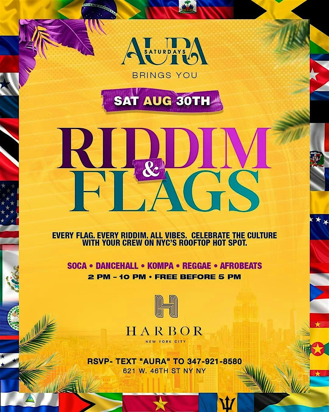 Labor Day Weekend Rooftop Brunch & Day Party @ Harbor NYC| Riddim & Flags