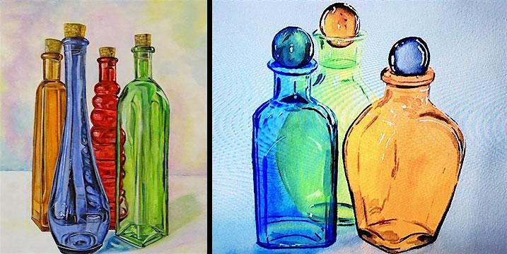 Colorful Glass Bottles in Watercolors with Phyllis Gubins