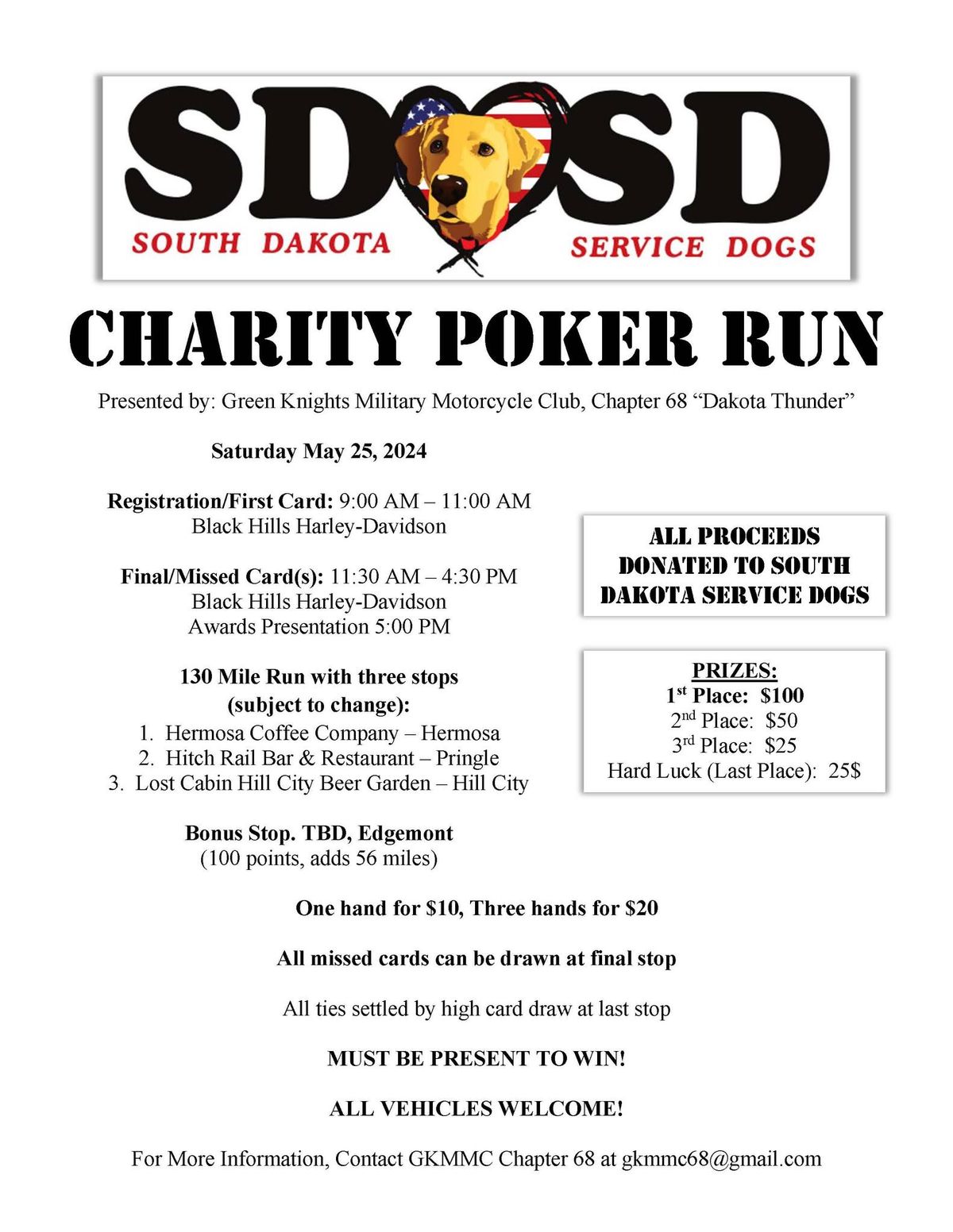SD Service Dogs Charity Poker Run