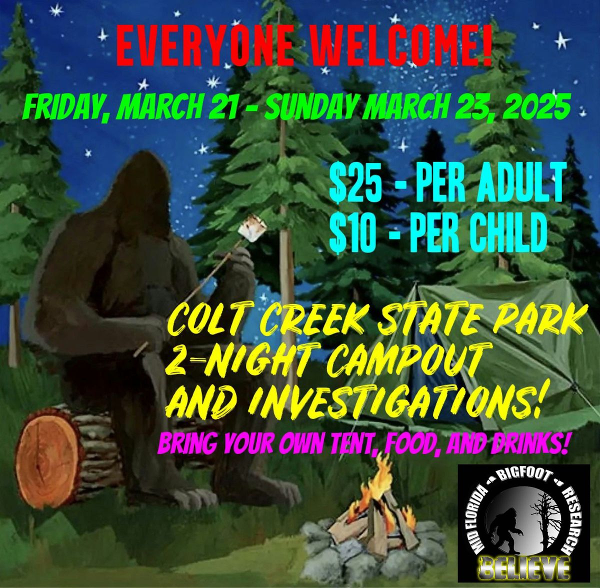 COLT CREEK STATE PARK 2-NIGHT CAMPOUT AND BIGFOOT INVESTIGATIONS