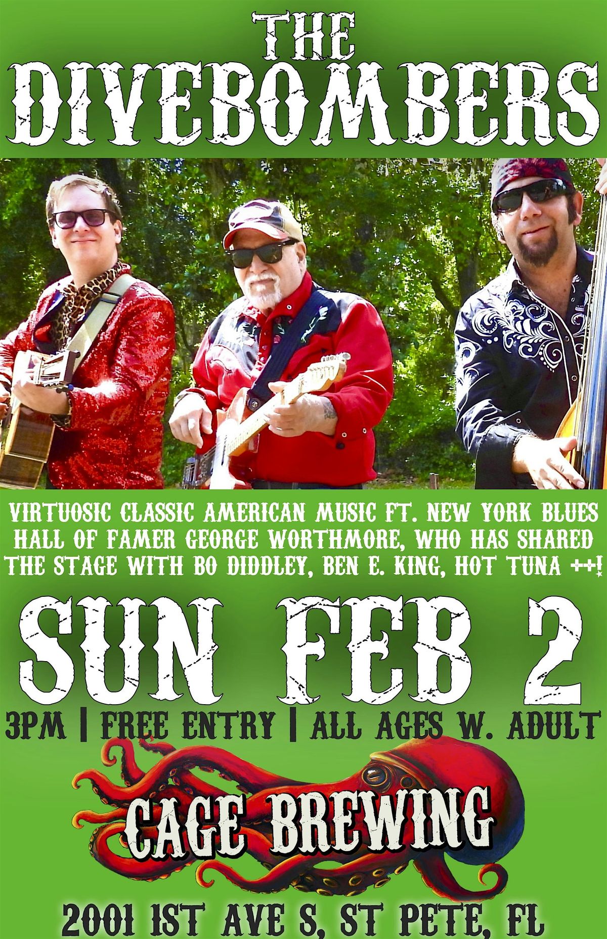 FREE ENTRY: The Divebombers LIVE | Cage Brewing, Saint Pete, FL | SUN FEB 2