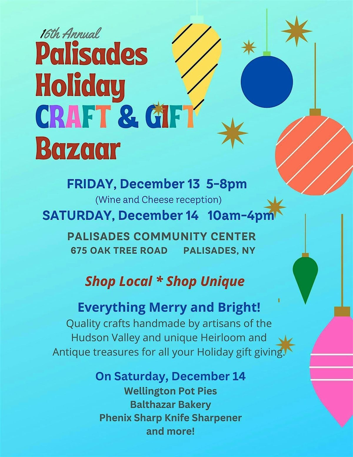 Palisades Holiday Craft & Gift Bazaar- Dec 13&14