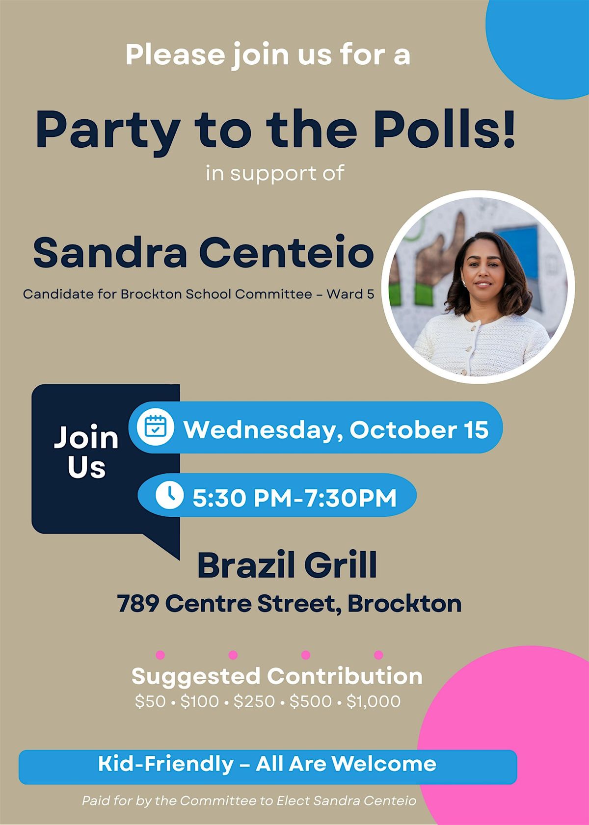 Party to the Polls: In Support of Sandra Centeio for School Committee