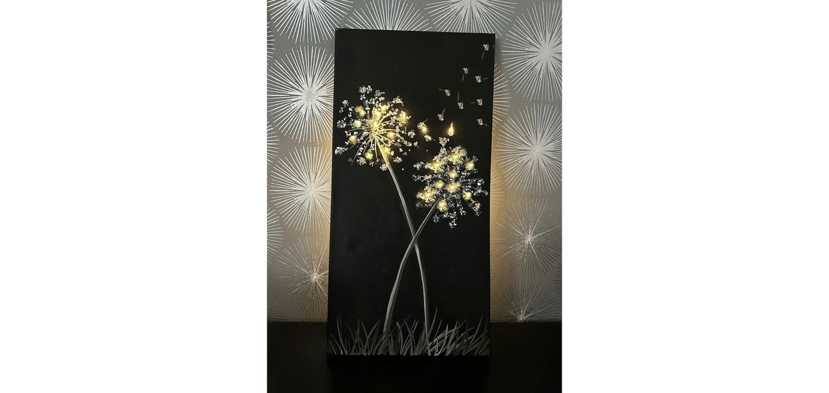 Wishing Flower Crushed Glass Canvas w lights Paint & Sip Art Class Akron