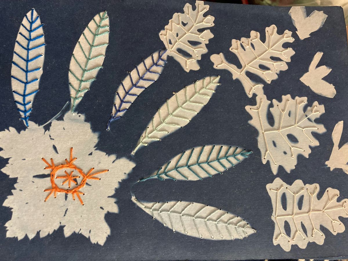 Cyanotype printing and Embroidery at Stanstead Lodge