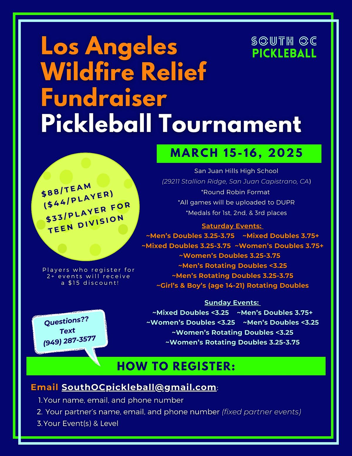 Los Angeles Wildfire Relief Fundraiser Pickleball Tournament